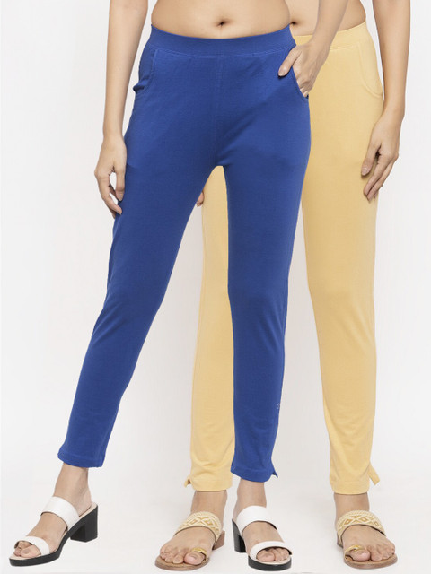 

NEUDIS Women Pack Of 2 Solid Ankle-Length Leggings, Blue