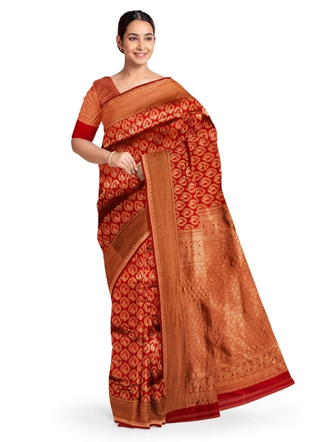

KLM Fashion Mall Red Woven Design Linen Blend Saree
