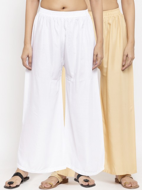 

NEUDIS Women White & Beige Solid Flared Palazzos