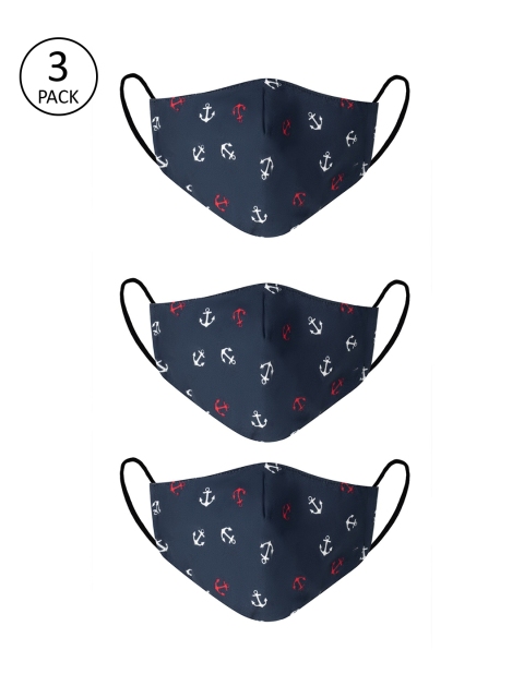 

VEA Kids Pack Of 3 Navy Blue & White Printed 3-Ply Reusable 5 Layered Protective Outdoor Masks
