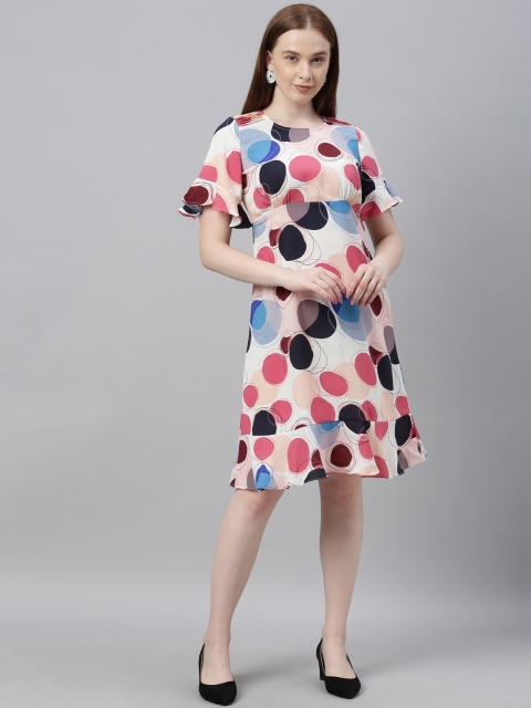 

Park Avenue Woman White & Pink Printed A-Line Dress