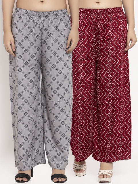 

KLOTTHE Women Pack of 2 Printed Straight Palazzos, Grey