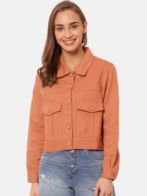 

Campus Sutra Women Khaki Solid Windcheater Denim Jacket