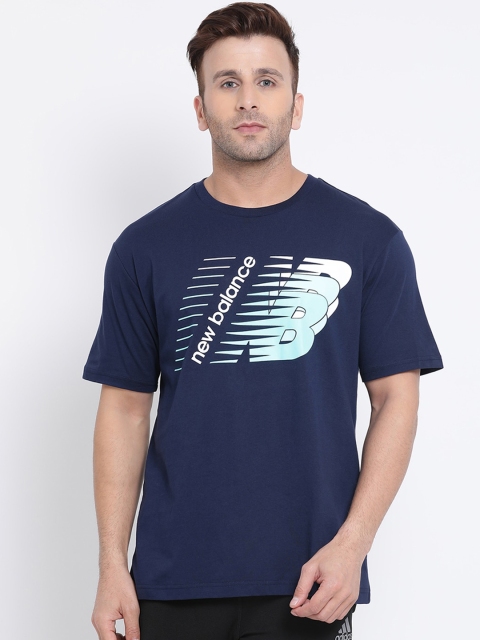 New Balance Men Navy Blue & White Printed Round Neck T-shirt