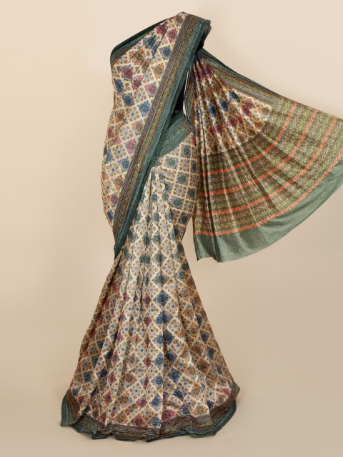 

Pothys Cream-Coloured Printed Jute Silk Saree