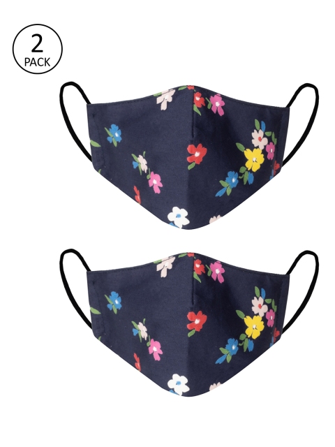 

VEA Unisex Kids Pack Of 2 Navy Blue & Red Floral Printed 5 Layered Filtration Face Masks