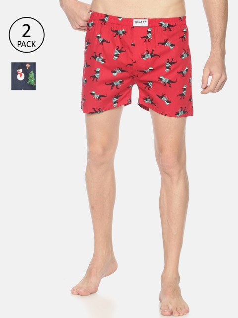

SHOWOFF Men Pack Of 2 Printed Pure Cotton Boxers SB79-SB80, Red