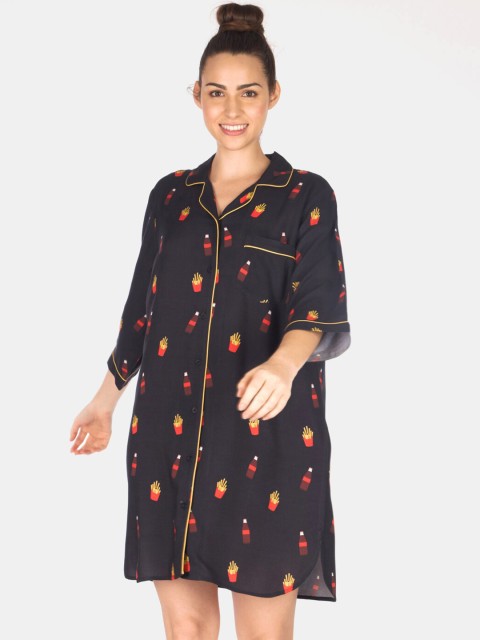 

Smugglerz Women Black & Red Printed Sleep Shirt