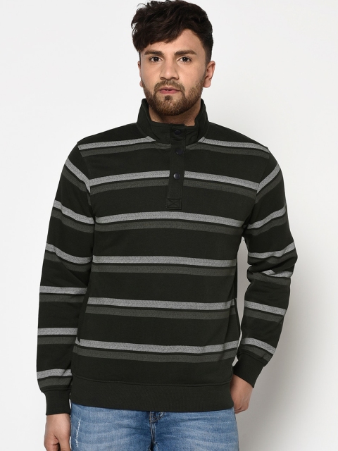 

Octave Men Olive Green Striped Sweatshirt