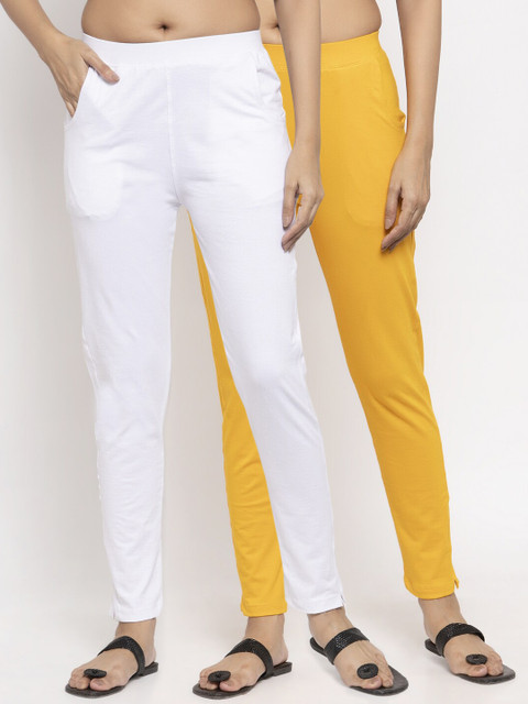 

NEUDIS Women Pack of 2 Solid Ankle Length Leggings, White
