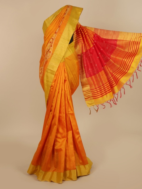 

Pothys Yellow & Red Jute Silk Solid Saree