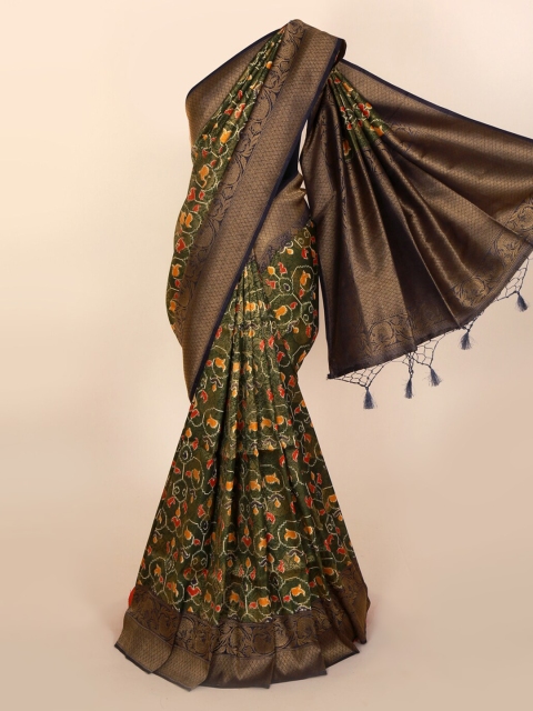 

Pothys Green Printed Jute Silk Saree