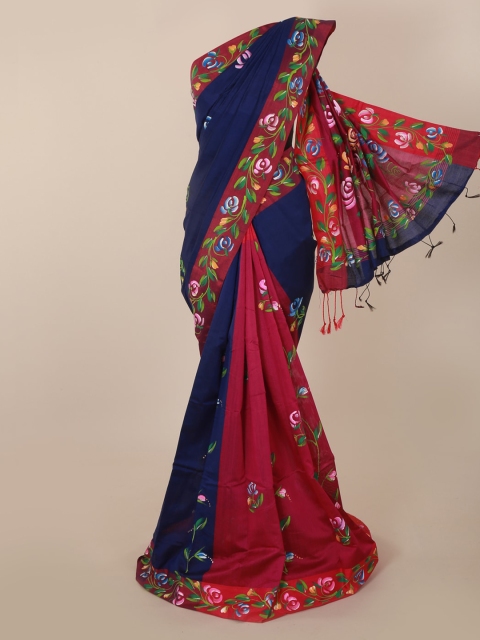 

Pothys Blue & Maroon Cotton Blend Printed Saree