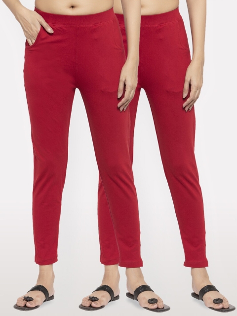 

NEUDIS Women Pack Of 2 Maroon Solid Ankle-Length Leggings