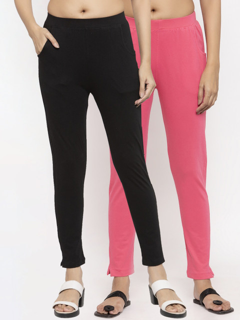 

NEUDIS Women Pack Of 2 Solid Ankle-Length Leggings, Black