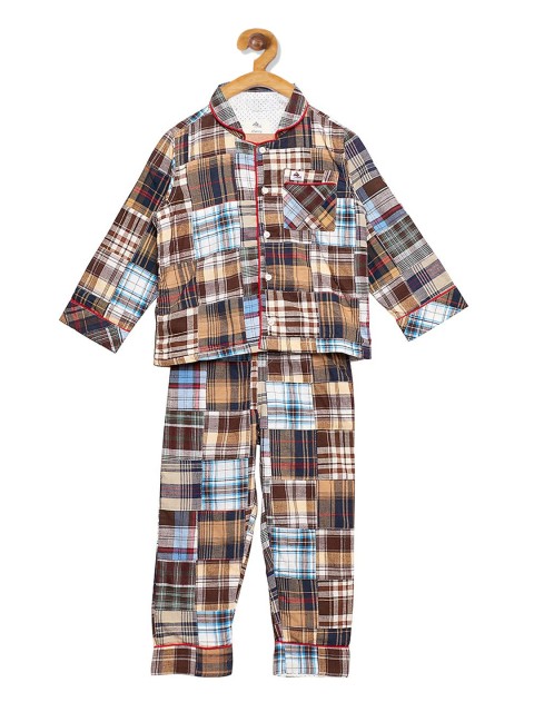 

Cherry Crumble Boys Brown Checked Night suit