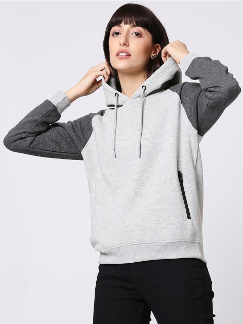 

Bewakoof Women Grey Solid Hooded Sweatshirt