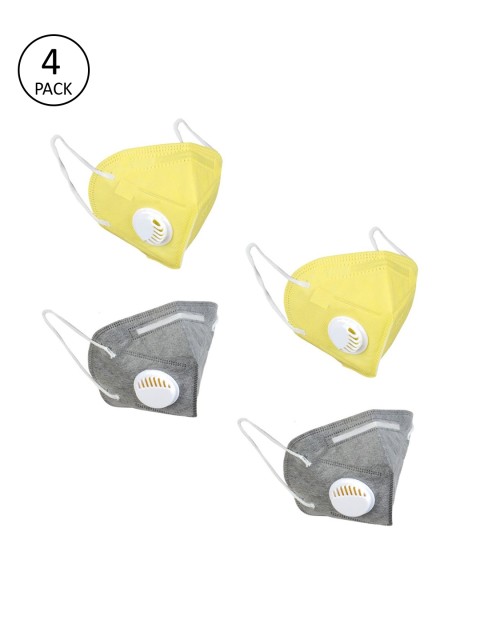 

OOMPH Unisex Pack Of 4 5-Ply Reusable Anti-Pollution KN95 Masks, Yellow
