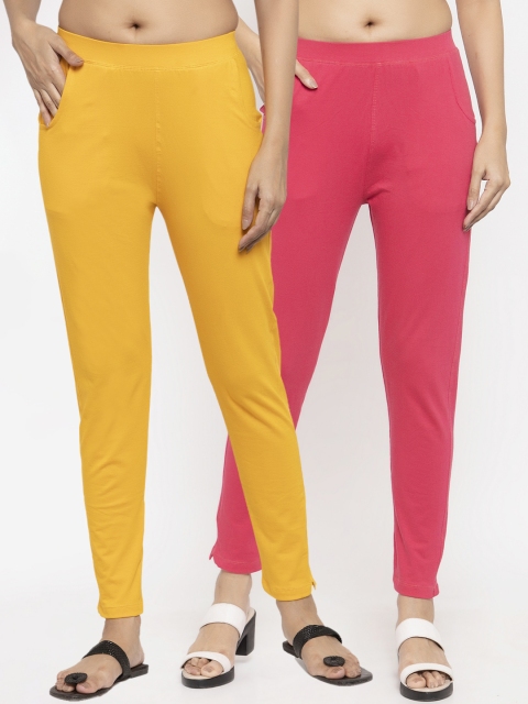 

NEUDIS Women Pack Of 2 Solid Ankle-Length Leggings, Yellow