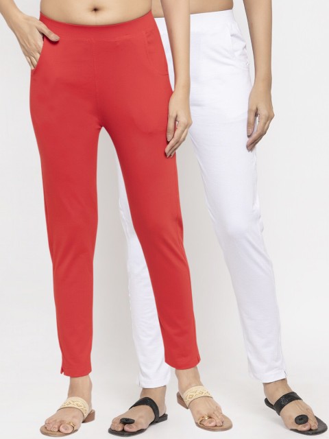 

NEUDIS Women Pack Of 2 White & Red Solid Kurti Pant