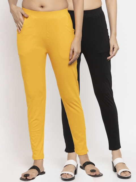 NEUDIS Women Pack Of 2 Solid Ankle-Length Leggings, Black