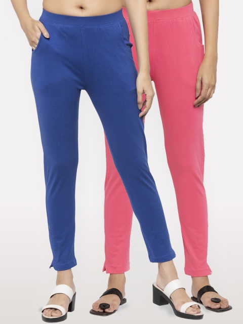 

NEUDIS Women Pack Of 2 Solid Ankle-Length Leggings, Blue