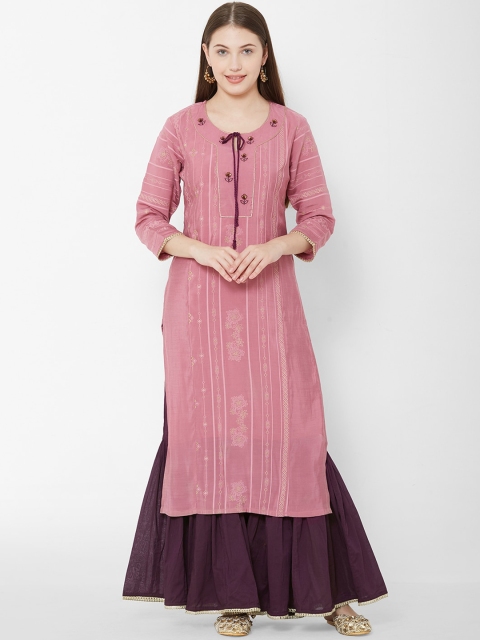 

Os Women Purple Printed Kurta with Sharara