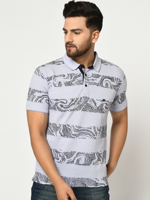 

Duke Men Grey Striped Polo Collar T-shirt