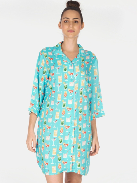 

Smugglerz Women Blue & Yellow Printed Sleep Shirt