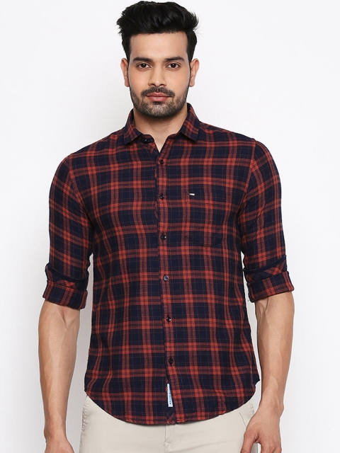

Killer Men Rust Orange & Black Slim Fit Checked Casual Shirt