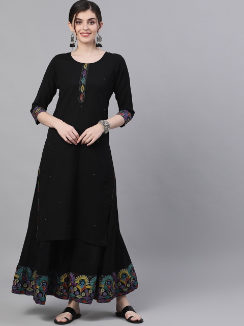 

Ishin Women Black Embroidered Kurta with Sharara & Jacket