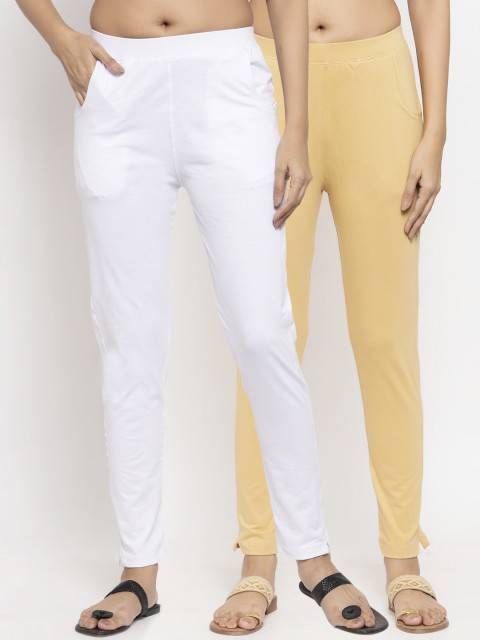 

NEUDIS Women Pack of 2 Solid Ankle Length Leggings, White