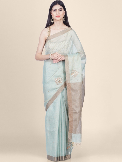 

Kasat Green & Gold-Toned Pure Cotton Woven Design Saree