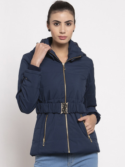 

Global Republic Women Navy Blue Solid Hooded Padded Jacket