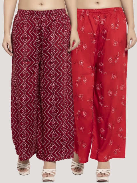 

KLOTTHE Women Pack Of 2 Printed Straight Palazzos, Red