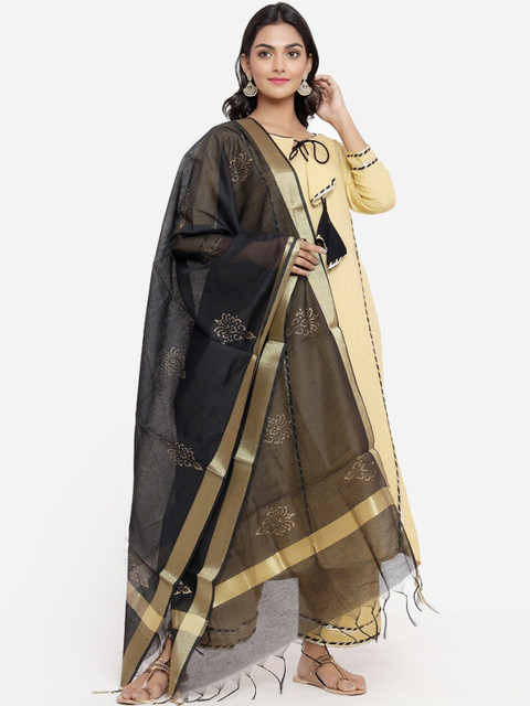 

Indi INSIDE Women Beige & Black Solid Kurta with Palazzos & Dupatta