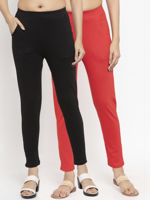 NEUDIS Women Pack Of 2 Solid Ankle-Length Leggings, Black