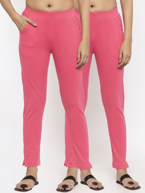 

NEUDIS Women Pack Of 2 Pink Solid Ankle-Length Leggings