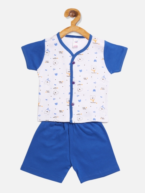 

NAUTI KIDZ Girls White & Blue Printed T-shirt with Shorts