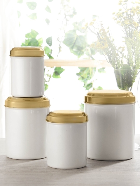 

Jensons Set Of 16 White & Gold-Toned Stainless Steel Progetto Series Canisters