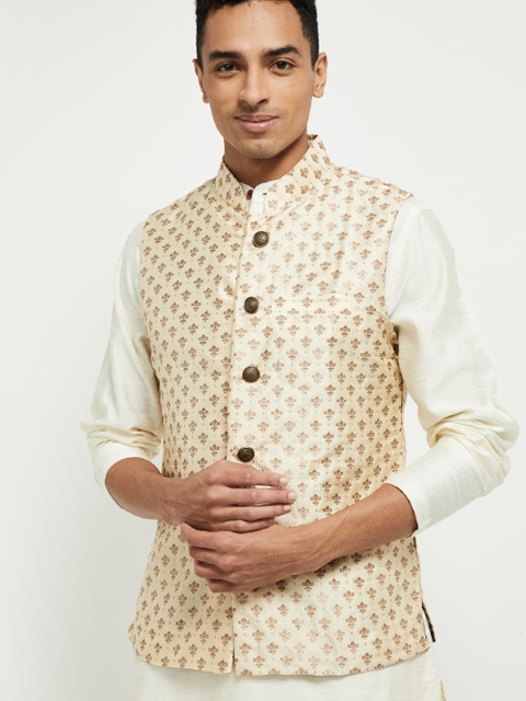 

max Men Beige Self Design Tailored Ethnic Jacket