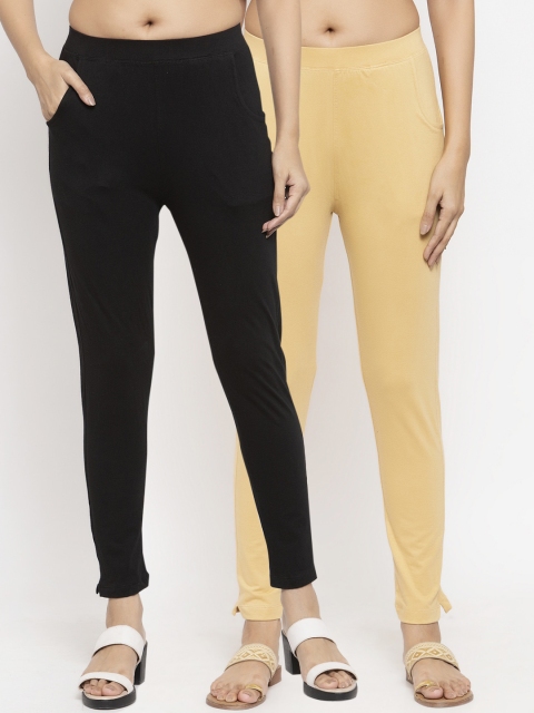 

NEUDIS Women Pack Of 2 Solid Ankle-Length Leggings, Black