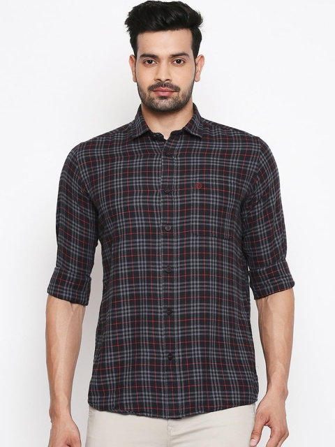 

Integriti Men Grey & Red Slim Fit Checked Casual Cotton Shirt
