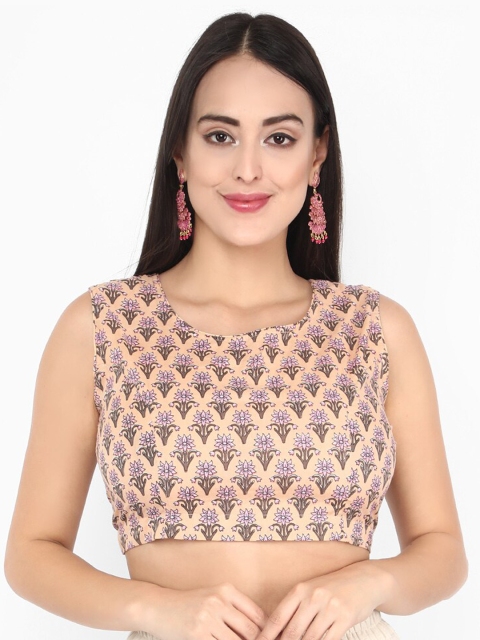 

Molcha Women Peach-Coloured & Lavender Sanganeri Printed Blouse