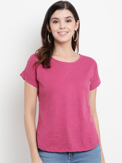 

THREAD MUSTER Women Pink Solid Pure Cotton Top