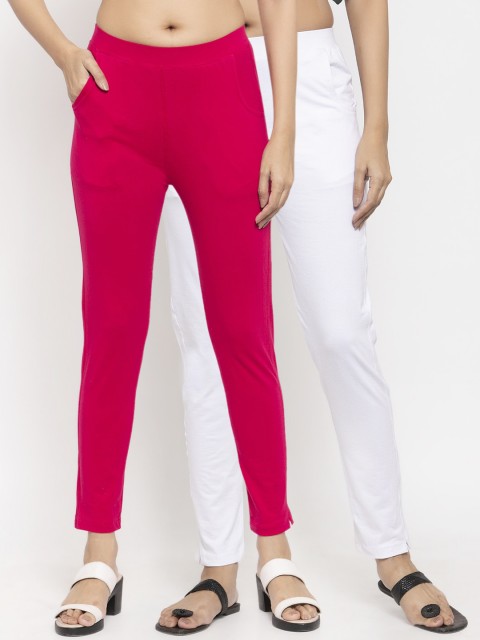 

NEUDIS Women Pack of 2 Solid Ankle Length Leggings, White