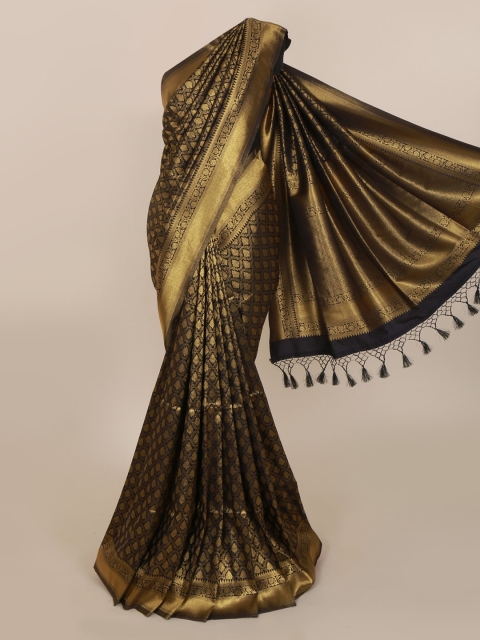 

Pothys Black & Gold-Toned Jute Silk Embellished Saree