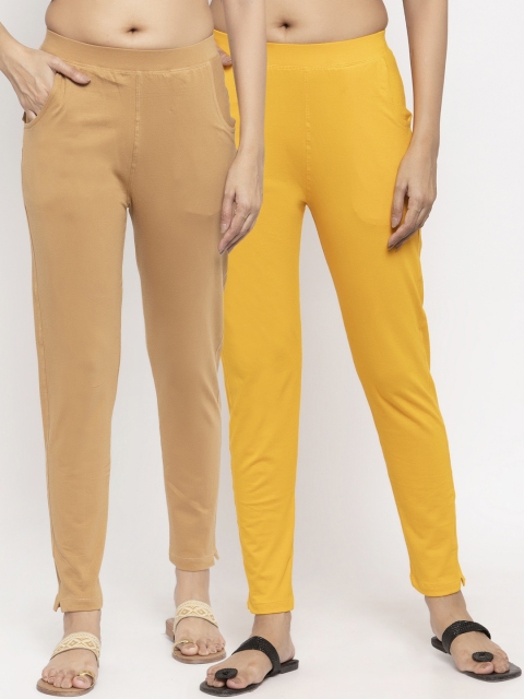 

NEUDIS Women Pack Of 2 Solid Ankle-Length Leggings, Yellow