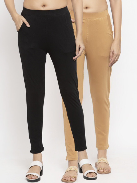 

NEUDIS Women Pack of 2 Solid Ankle Length Leggings, Black