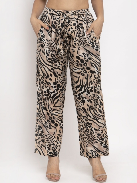 

Just Wow Women Brown & Black Loose Fit Leopard Printed Parallel Trousers